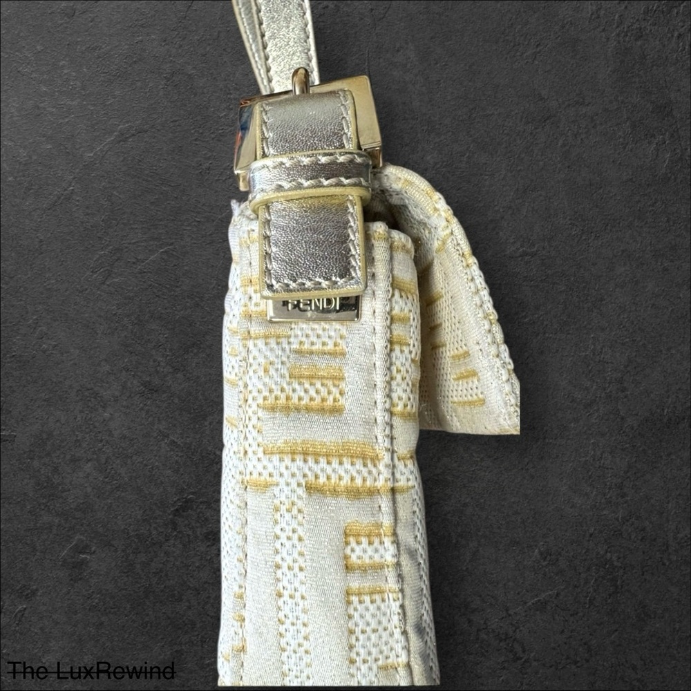 AUTH Rare FENDI ZUCCA BAGUETTE LIKE NEW! white gold Monogram Shoulder Bag COA ⭐️ - Picture 8 of 16